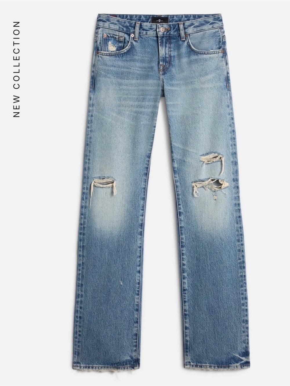 7 For All Mankind Women’s Low Straight Med Wash Distressed Sz 27 NEW w Tag $248 - Picture 6 of 14